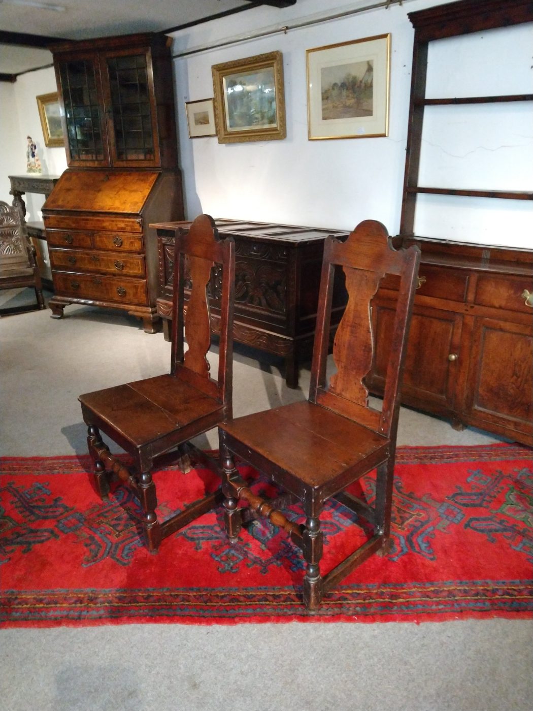 Queen Anne oak back stools Robin Wheatley Antiques